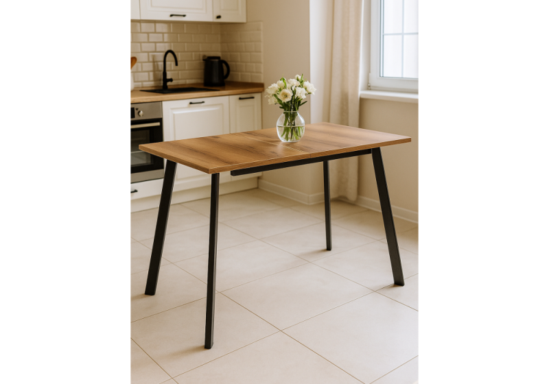 Стол деревянный Колон Лофт 120(160)х75 черный матовый / дуб крафт табачный (75x75)