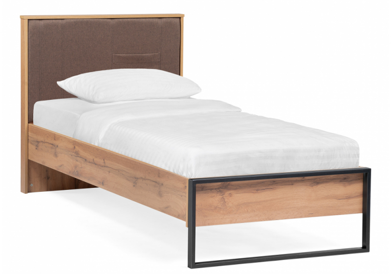 Кровать Iris 90х200 металл дуб вотан / черный муар (93,4x). 
